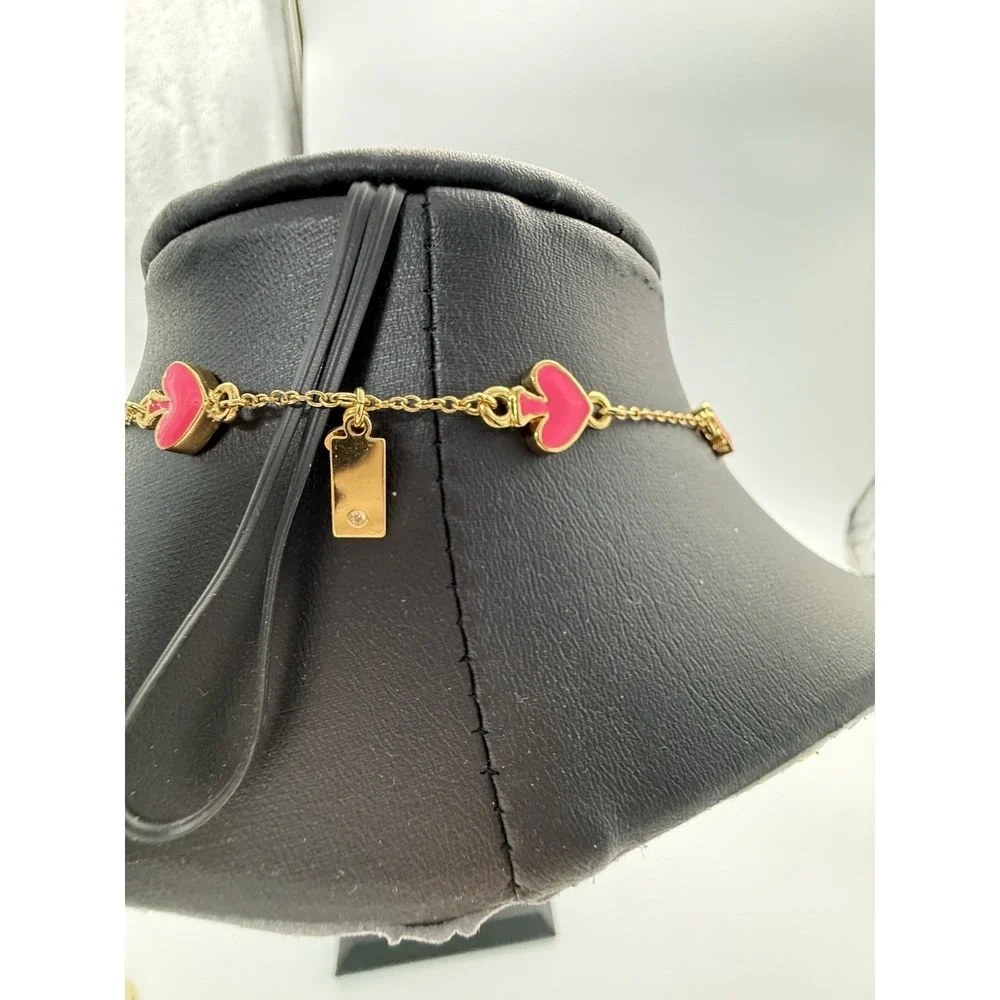 Kate Spade Gold Necklace With Pink‎ Heart Charms
